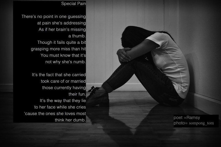 Woman sitting strain unhappy In a dark room white and black