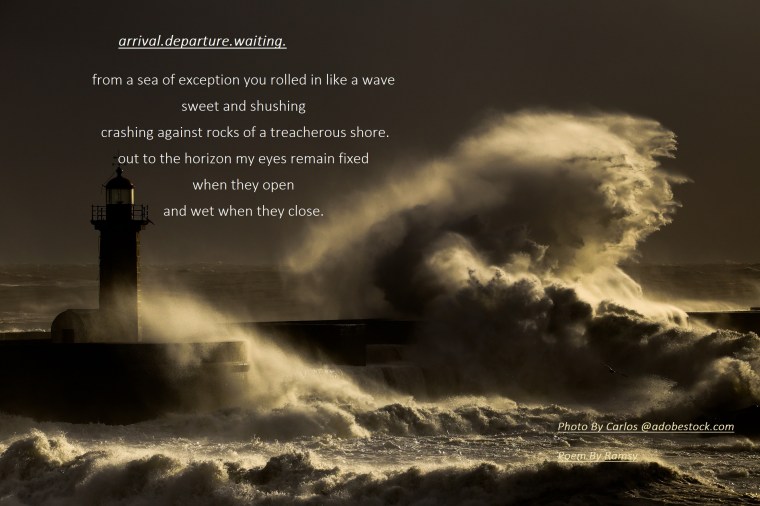Storm with big waves near a lighthouse