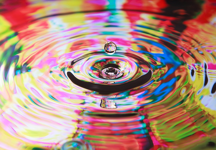 Water drop and circles on on the water, colorful background