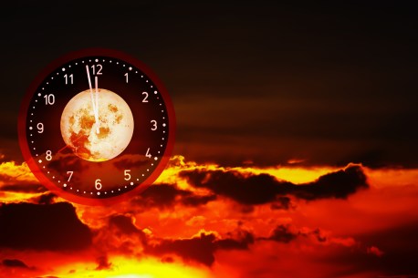 Artistic Halloween atmosphere on midnight time scary theme with blood moon and hot hell  background.
